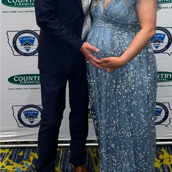 Elegant Blue Embellished Gown - Picture 3 of 6